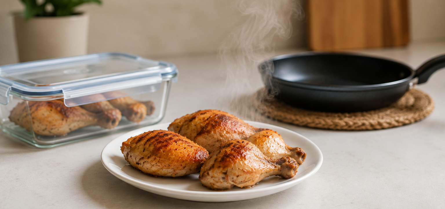 Reheated grilled chicken ready to serve